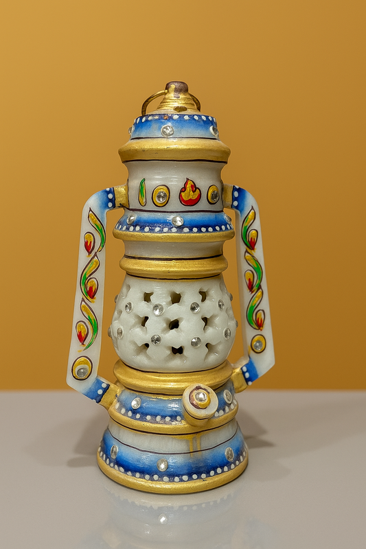 Handcrafted Marble Electric Lamp with Cord – Elegant Home & Temple Lighting