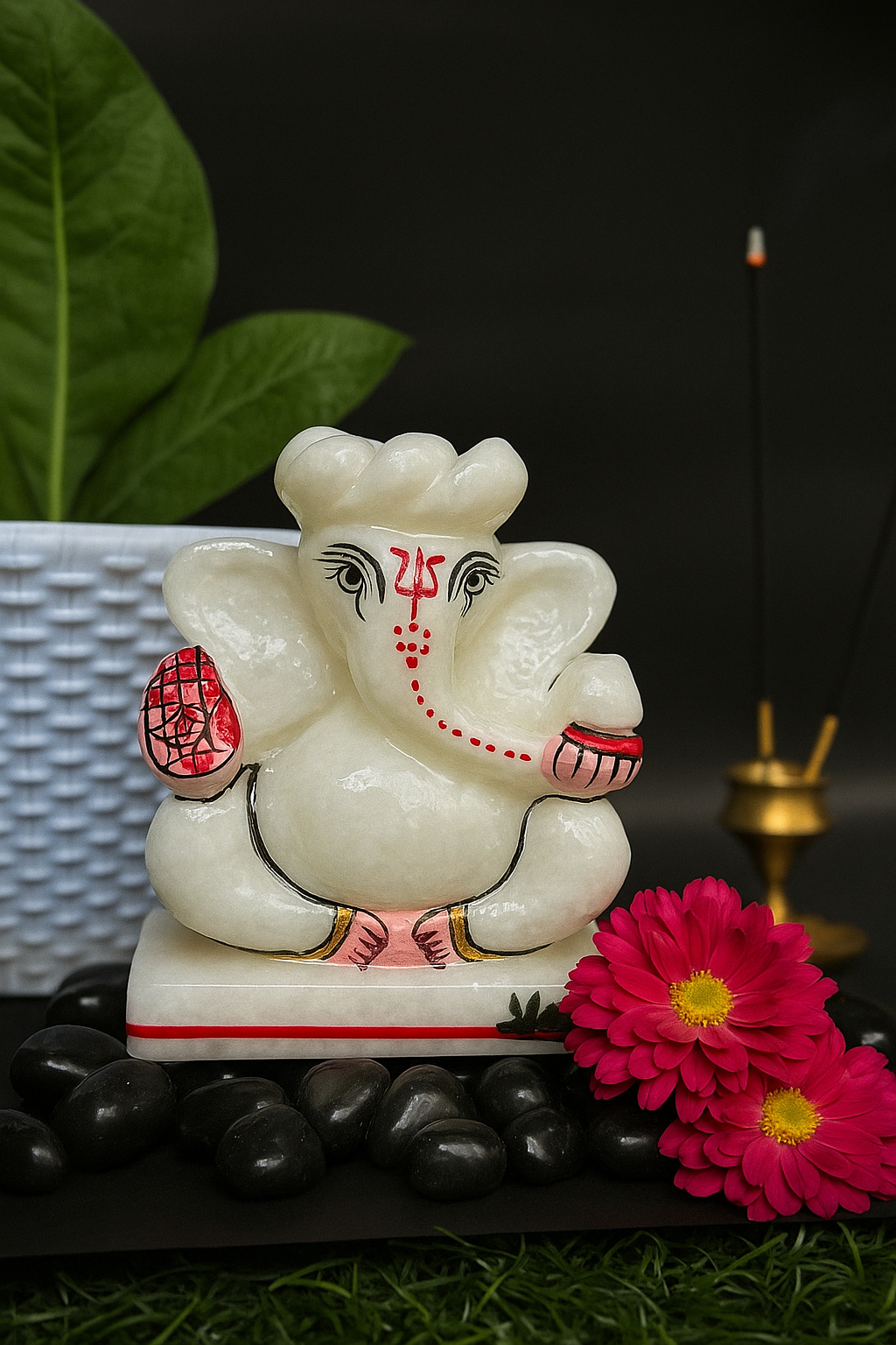 Handcrafted Marble Lord Ganesha Idol – Vighnaharta Ganpati Statue for Pooja Room & Home Décor
