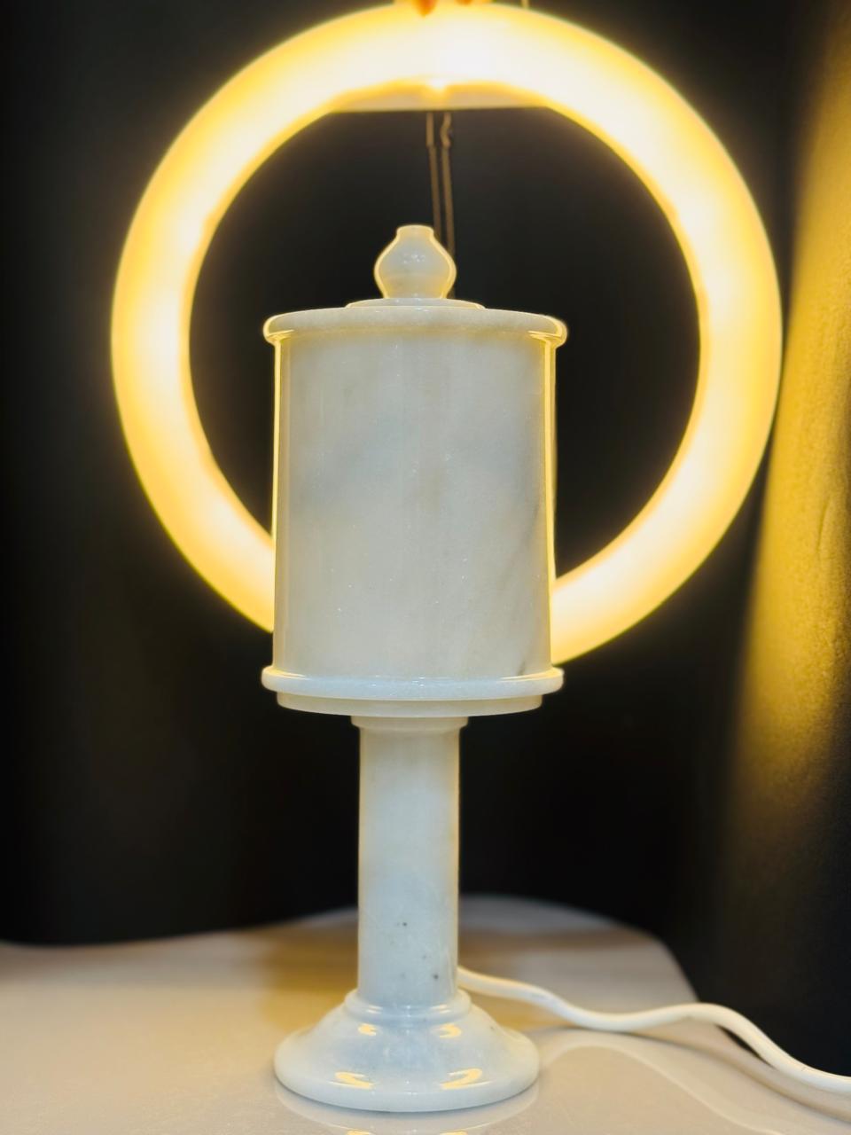 Handcrafted White "Elegant Marble Pedestal Lamp"