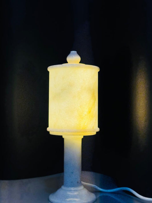 Handcrafted White "Elegant Marble Pedestal Lamp"