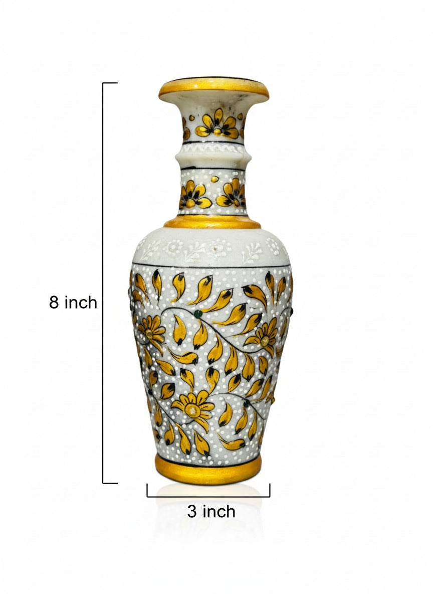 Handcrafted White Marble Flower Vase with Traditional Rajasthani Artwork - Stonex Handicrafts