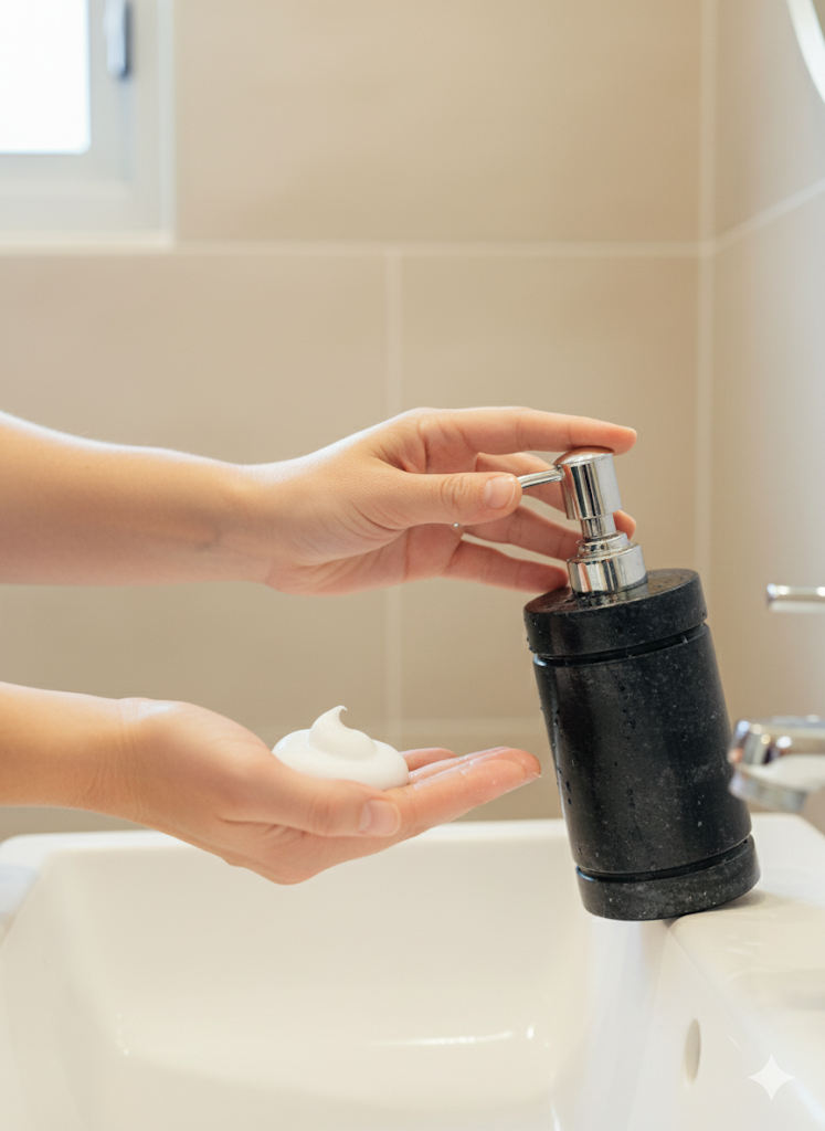 Marble Black Soap Dispenser With White Shade - Stonex Handicraft