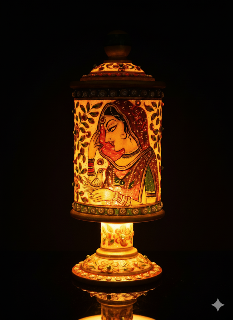 “Hand-Painted Rajasthani Marble Decorative Bani-Thani Lamp”