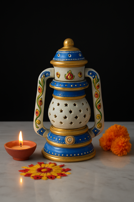 Handcrafted Marble Electric Lamp with Cord – Elegant Home & Temple Lighting