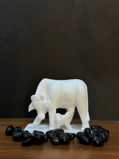 Handcrafted Marble Cow Statue – Kamadhenu Cow Idol for Home & Temple Décor by Stonex Handicrafts.