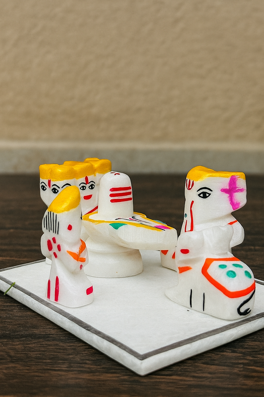 Handcrafted Marble Shiv Parivar with Shivling – Shiv Family Idol Set for Pooja & Home Décor