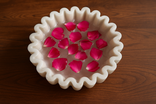 Handcrafted White Marble Urli Bowl – Decorative Marble Urli for Home, Festive Décor & Gifting