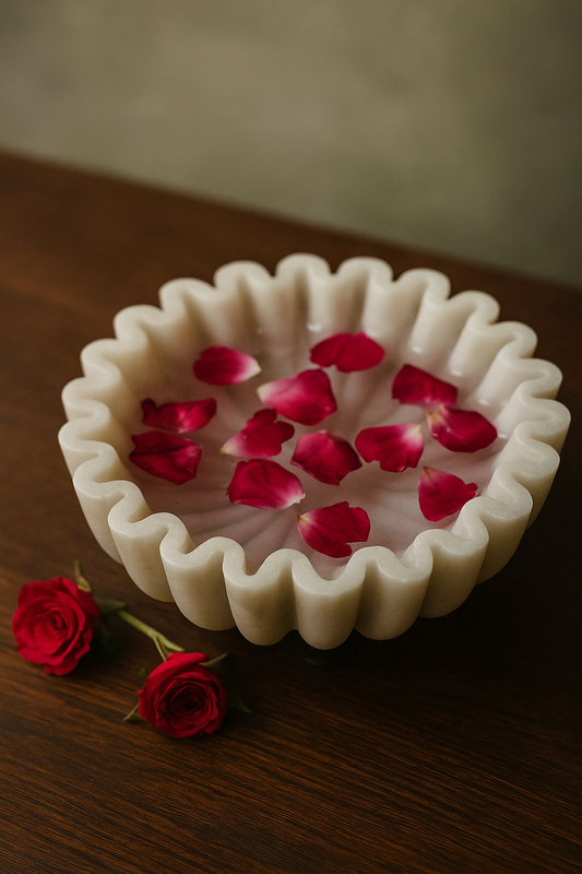 Handcrafted White Marble Urli Bowl – Decorative Marble Urli for Home, Festive Décor & Gifting