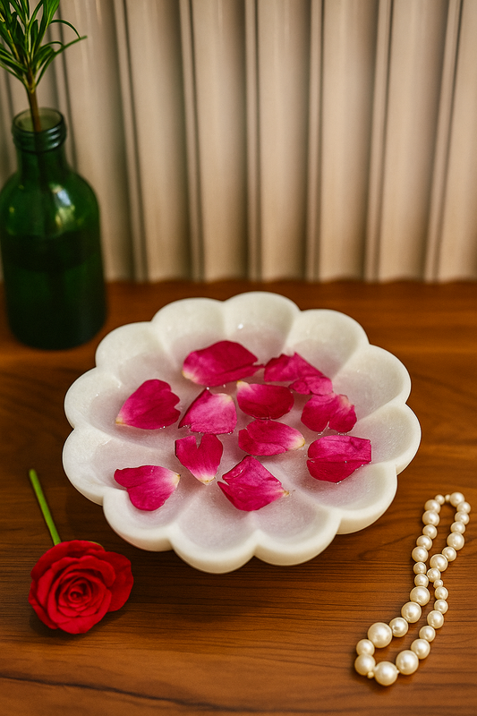 Handcrafted White Marble Flower Shaped Urli - For Home Decore