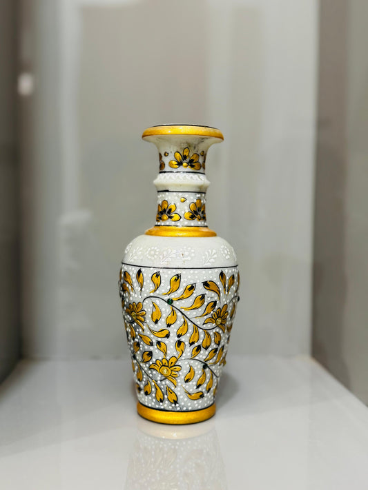 Handcrafted White Marble Flower Vase with Traditional Rajasthani Artwork - Stonex Handicrafts