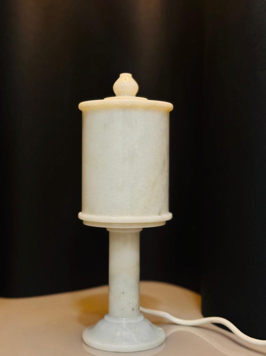 Handcrafted White "Elegant Marble Pedestal Lamp"