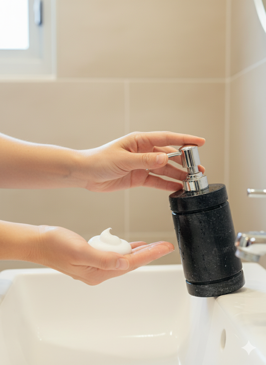 Marble Black Soap Dispenser With White Shade - Stonex Handicraft