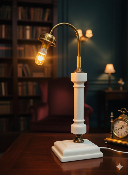 Handcrafted “Modern Marble Table Lamp with Brass Neck”